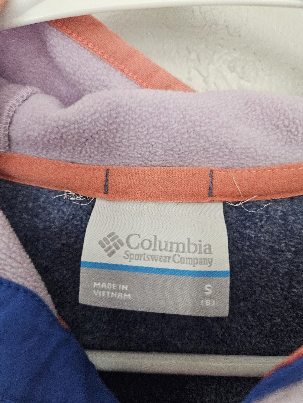 Columbia Girls Small 8 Colorblock Fleece Pullover Hoodie - Blue, Lilac & Coral - Picture 2 of 3
